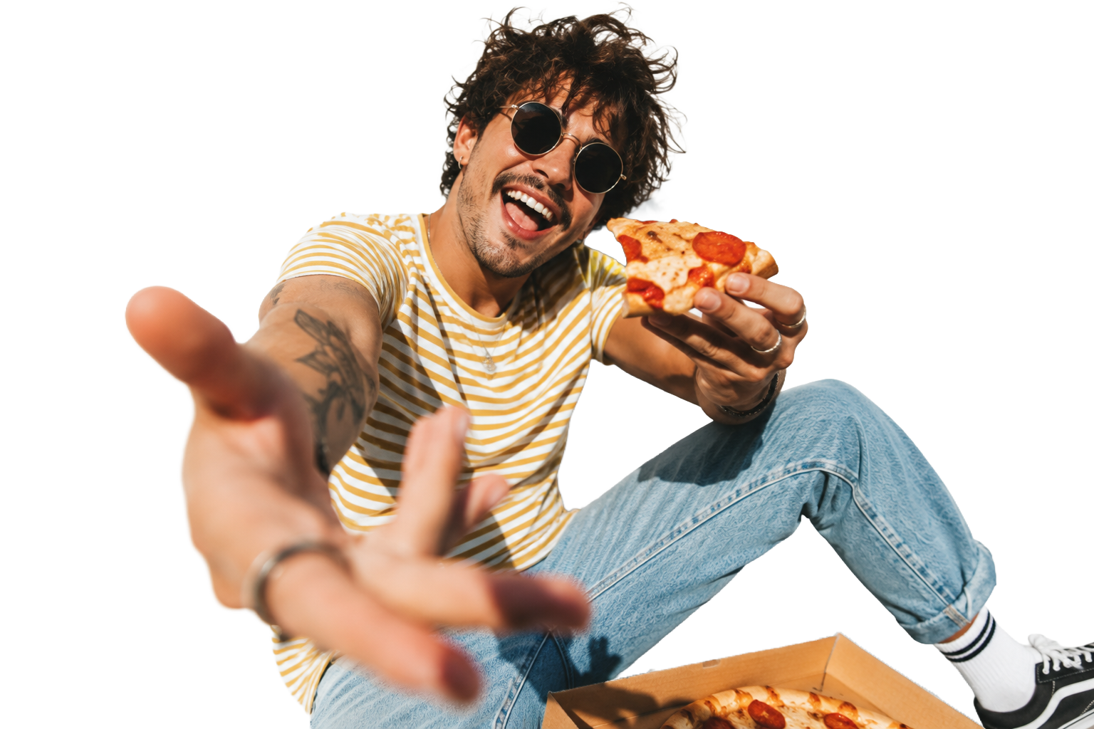 Guest handing over a slice