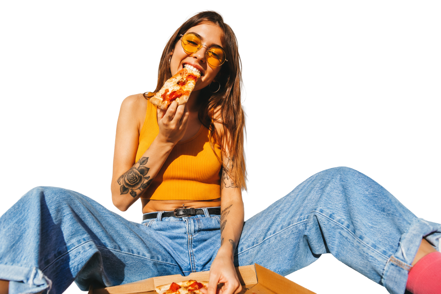 Guest laughing over a slice